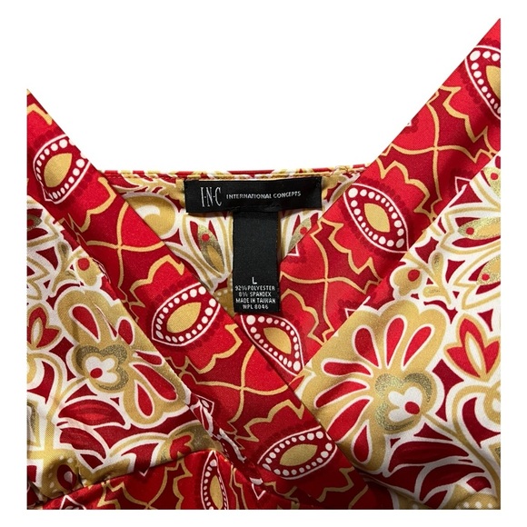 INC International Concepts Red & Gold Print Sleeveless Dress – Large - Picture 2 of 5